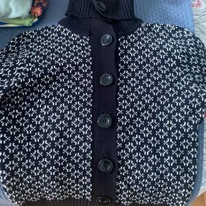 JM Collection Black and White Button-Up Cardigan